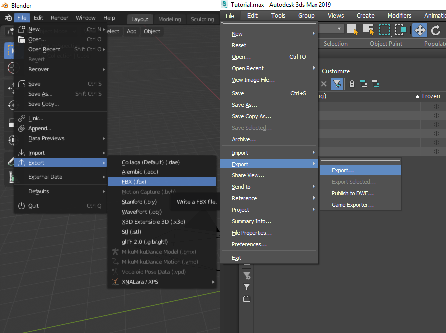 Exportiere die Saber als FBX Datei