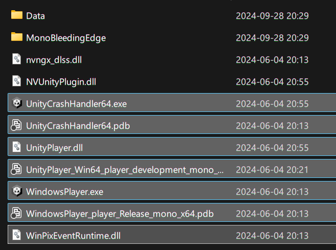 Unity's win64_player_development_mono folder